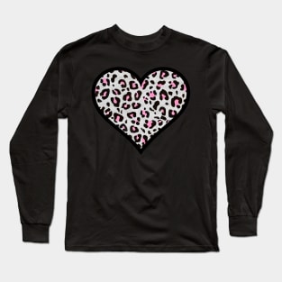 Pink, Gray and Black Leopard Print Heart Long Sleeve T-Shirt